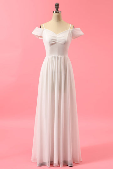 Robe de Demoiselle d'Honneur Longue en Mousseline de Soie Blanche